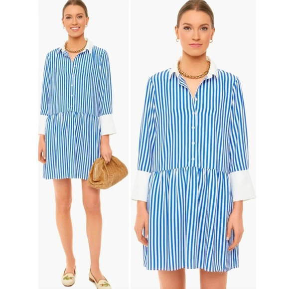 Tuckernuck Dresses & Skirts - Tuckernuck Hayes Blue White Shirtdress Striped Long Sleeve Collar Dress
